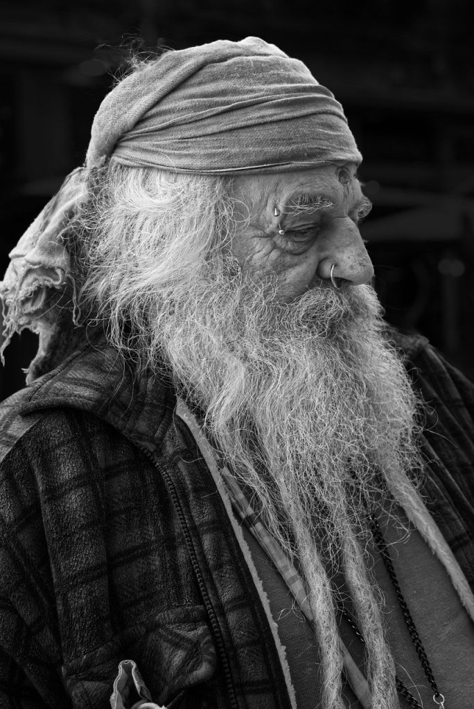 man, portrait, beard, black and white